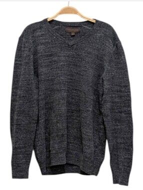 Fairlane & Sons Men's Charcoal Heather V Neck Knit Sweater Medium Pullover